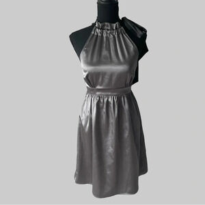 Guess  Dark Grey ruffles Mock Neck Satin Dress